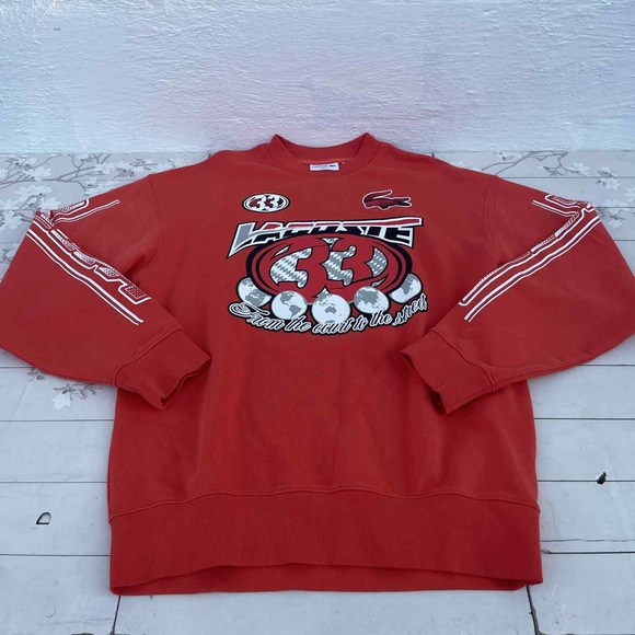 Lacoste Men's Red Graphic Crewneck Sweater